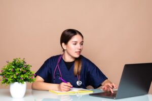 Nurse updating her CareJobs.ai profile to find better job matches